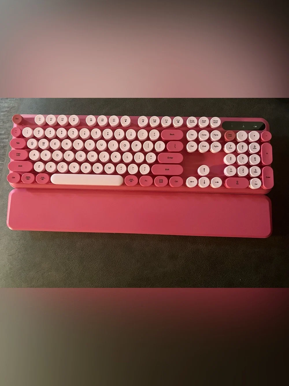 Pink Retro Round-Key Wireless Keyboard with Palm Rest